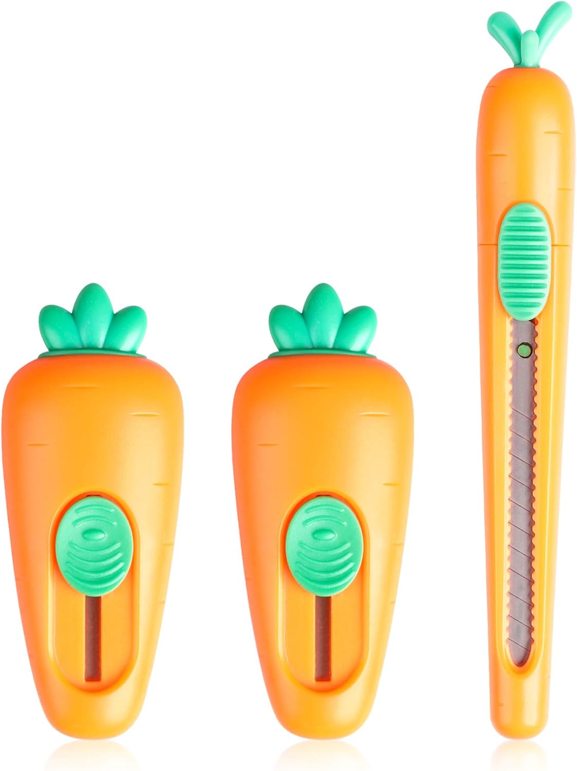Mini Carrot-Style Utility Knife (3-Pack), Box Cutters Retractable, Mini Portable Carrot Style Box Cutter Blades, Auto Retracts to Lock Slides Open Blade, for Cartons, Cardboard, Boxes Cutting, and DIY Crafts