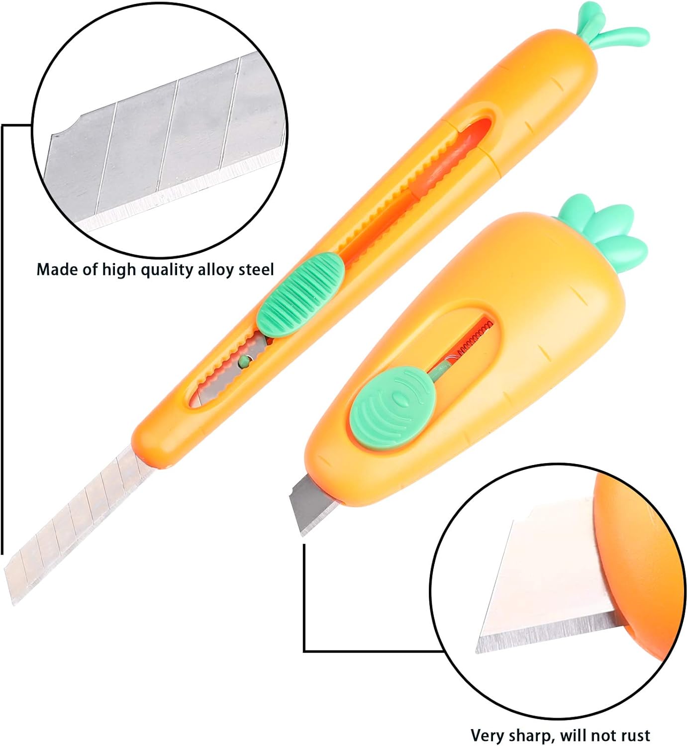 Mini Carrot-Style Utility Knife (3-Pack), Box Cutters Retractable, Mini Portable Carrot Style Box Cutter Blades, Auto Retracts to Lock Slides Open Blade, for Cartons, Cardboard, Boxes Cutting, and DIY Crafts