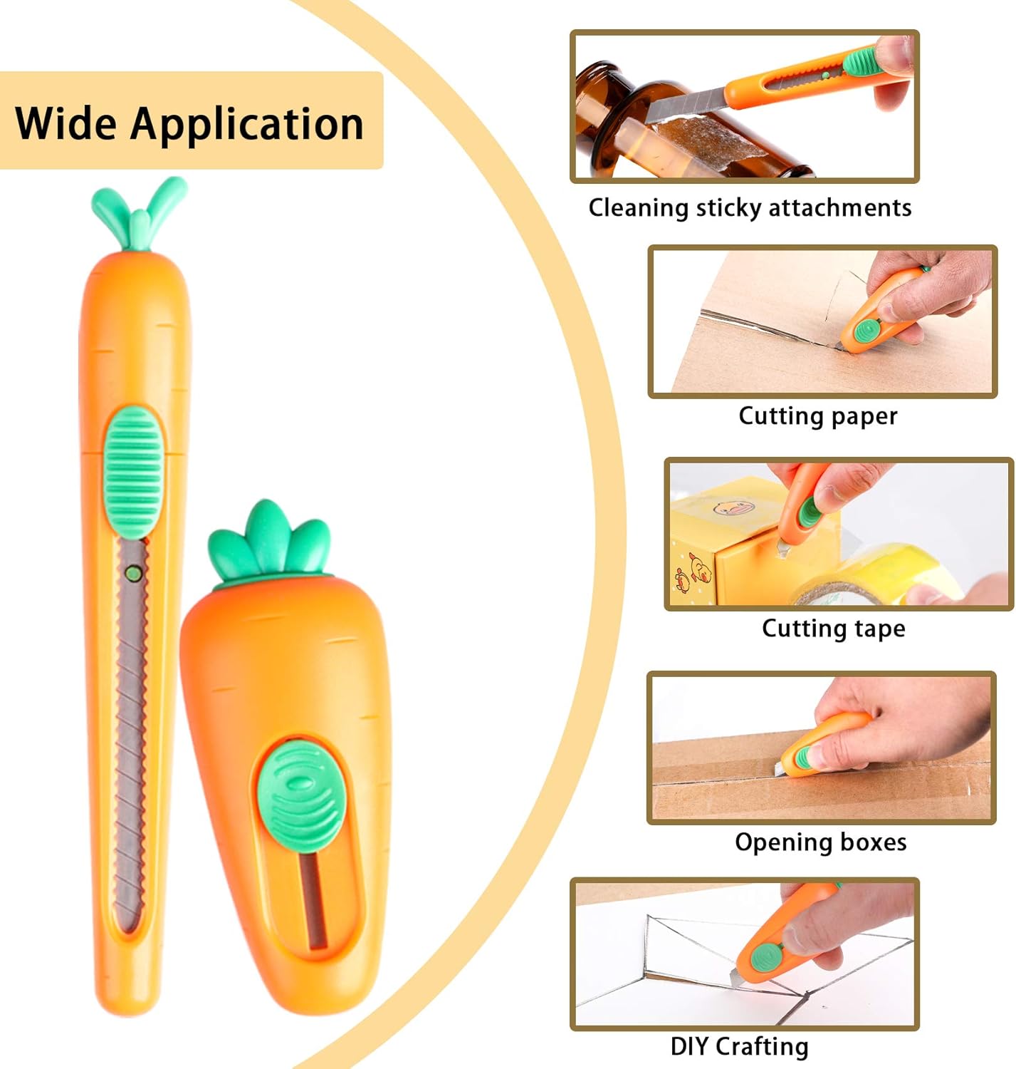 Mini Carrot-Style Utility Knife (3-Pack), Box Cutters Retractable, Mini Portable Carrot Style Box Cutter Blades, Auto Retracts to Lock Slides Open Blade, for Cartons, Cardboard, Boxes Cutting, and DIY Crafts