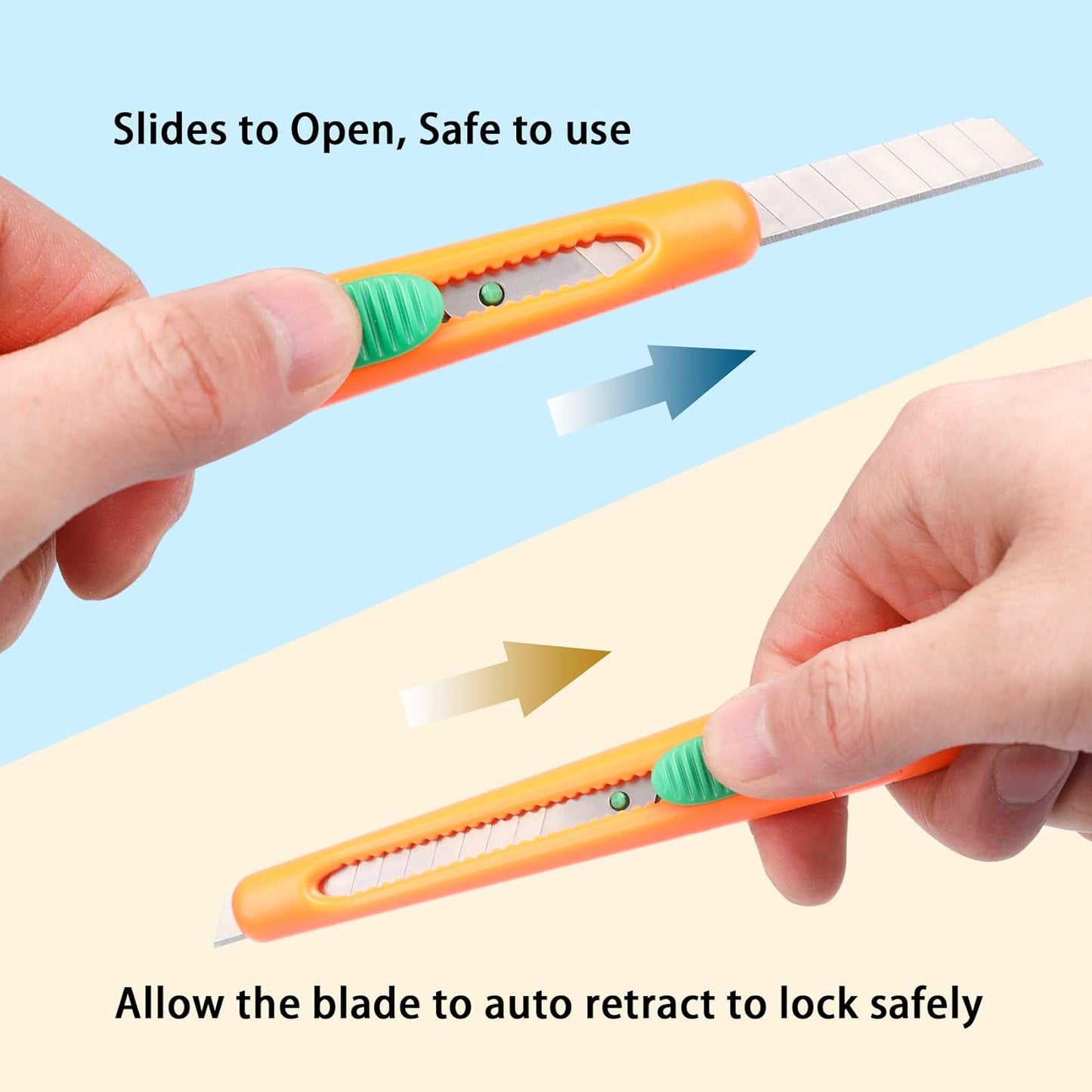 Mini Carrot-Style Utility Knife (3-Pack), Box Cutters Retractable, Mini Portable Carrot Style Box Cutter Blades, Auto Retracts to Lock Slides Open Blade, for Cartons, Cardboard, Boxes Cutting, and DIY Crafts